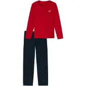 Schiesser Pyjama Damen Baumwolle rot bedruckt, 48 810725-0001-00480