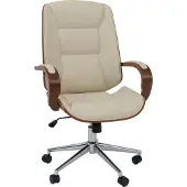 Mendler Bürostuhl MCW-O83, Drehstuhl Chefsessel , Kunstleder (280g/m²) Bugholz MVG- Walnuss-Optik creme