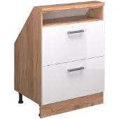 Vicco Dachschrägenschrank Rion, mit 2 Schubladen, Weiß Hochglanz/Goldkraft Eiche/Goldkraft Eiche