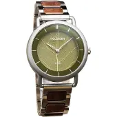 Holzkern Herrenuhr Solar Lauri Walnuss/Blatt Grün