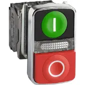 Schneider Electric XB4BW73731G5 Doppeldrucktaster, Harmony XB4, Metall, 22mm, grün, rot, beschriftet I/O, beleuchtet, tastend, 1S+1Ö, 120V AC