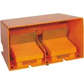 Schneider Electric XPER5100D Fußschalter, Harmony XPE, doppelt, Metall, orange, 1-stufig, 2Ö+2S, IP66, mit Schutzhaube, mit Verriegelung