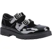 Hush puppies Ella Patent Senior Mädchenschuhe Aus Schwarzem Leder