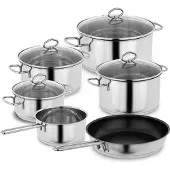 KOPF Topfset Merkur aus Edelstahl - Induktionstöpfe mit Schüttrand, Literskala und Glasdeckel – 6-teilig