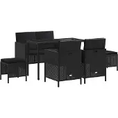 vidaXL 6-tlg. Garten-Essgruppe mit Kissen Schwarz Poly Rattan