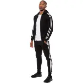 Enzo | Herren Zip Up Tape Hoodie Trainingsanzug Set - Schwarz