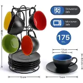 OEM Cappuccino Tassen Set 6 - Mattschwarz mit buntem Innenleben