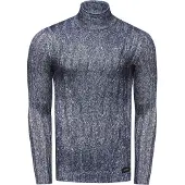 O46rn Vielseitiger Herren Grobstrick Stehkragen-Pullover mit eingearbeitetem Muster Woll-Sweater 13353 Marine