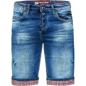 Rusty neal Blue Used Jeans Shorts mit Karomuster "SATTO"
