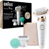 Braun Silk Epil 9-071 3D Flex Epilierer Damen Haarentferner für langanhaltende Haarentfernung + Rasieraufsatz + Massageaufsatz Weiß / Gold