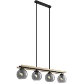 QAZQA Moderne Hängelampe schwarz mit Holz und Rauchglas 4-flammig - Aleks