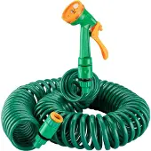 Wiltec Gartenschlauch Spiralschlauch 15m, flexibel Bewässerungsschlauch für Haus und Garten