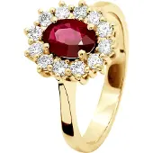 Diadema - Ring - Rubin umgeben von Diamanten - Gelbgold