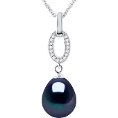 Diadema SHUTTLE Halskette Süßwasserperlen-Schmuck 9-10mm Schwarz 925
