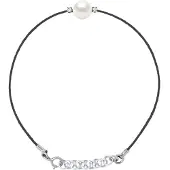 Diadema - Armband - Schwarzes Nylon - Weiße Süßwasserperle - Diamanten