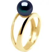 Diadema - Ring in Gelbgold - Echte Süßwasserperlen - Schwarzer Tahitian Style