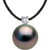 Diadema - Halskette - Schwarzes Nylon - Tahiti-Perle und echter Diamant