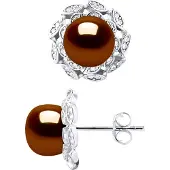 Diadema Ohrstecker FLOWER Perlen Süßwasser 8-9mm Chocolate Buttons Schmuck 925
