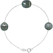 Diadema - Armband - 3 echte Tahiti-Perlen - Kabelkette Diamanten