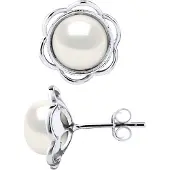 Diadema Ohrstecker FLOWER Süßwasserperlen Knöpfe 8-9mm Weiß 925