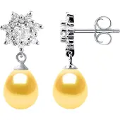 Diadema Ohrringe Hängeohrringe Süßwasserperlen Schmuck Goldene Birnen 7-8 mm 925