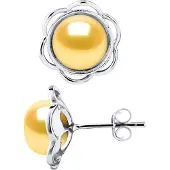 Diadema Ohrstecker FLOWER Perlen Süßwasser 8-9mm Golden Buttons 925