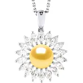 Diadema SUN Halskette Süßwasserperlenschmuck 8-9mm Golden 925