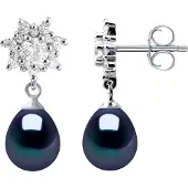 Diadema Ohrringe Hängeohrringe Süßwasserperlen Schmuck Schwarze Birnen 7-8 mm 925