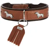 Hunter Teckel-Halsband München 32/XS, Rindsleder, Cognac/Schwarz