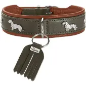 Hunter Teckel-Halsband München 42/S, Rindsleder, Grün/Cognac