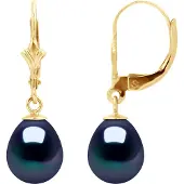 Diadema - Ohrringe - Gelbgold und echte Süßwasserperlen - Schwarzer Tahitian Style