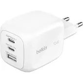 Belkin BoostCharge Pro 3-Port-GaN-Ladegerät 70 W mit Reiseadapter-Set - Weiß