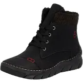 Rieker Damen Stiefelette warm gefüttert Ziernähte Webstoff Plateau 55031, Größe:37 EU, Farbe:Schwarz