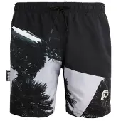 Guggen Mountain Herren Badehose mit Palmen Muster Weiß Schwarz