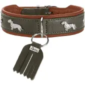 Hunter Teckel-Halsband München 37/XS-S, Rindsleder, Grün/Cognac