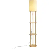 QAZQA Smarte Stehleuchte Holz mit beigem Schirm inkl. WiFi A60 - Stojon