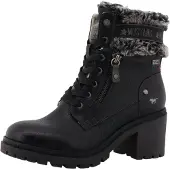 Mustang Winterstiefelette SHOES "Leila", Damen, Gr. 40, Warmfutter, schwarz, Lederimitat, Textil, Schuhe Winterstiefelette, Winterstiefel mit Kunstfellkragen und Blockabsatz