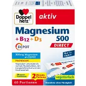 Queisser Pharma GmbH & Co. KG Doppelherz aktiv Magnesium 500 + B12 + D3 Depot Direktgranulat mit Zitronengeschmack, 60 St. Beutel