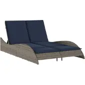 vidaXL Sonnenliege mit Kissen Grau 114x205x73 cm Poly Rattan