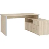Forte TEMPRA 2 Schreibtisch 120, moderner Schreibtisch in L-Form mit Regal, 2 Türen, 3 Schubladen, Holzwerkstoff, Sonoma Eiche Holzdekor/Grau, 120,6 cm breit x 74,9 cm hoch x 151,4 cm tief