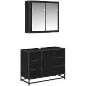 vidaXL Badezimmermöbel-Set 2 stk. Schwarz Eichen-Optik 80 x 33 x 60 cm
