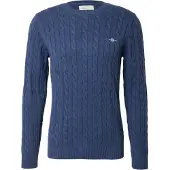 Gant für Herren. 8050601 Marineblauer Pullover mit Rundhalsausschnitt und Zopfmuster (XL), Lässig, Baumwolle
