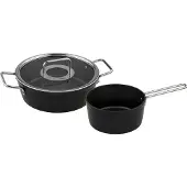 Fissler Adamant / Aluminium-Kochtopfset, 2-teilig, Töpfe-beschichtet mit Glasdeckel, antihaftend (1 Bratentopf, 1 Stielkasserolle) - Induktion