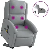 vidaXL Elektrischer Massagesessel mit Aufstehhilfe Hellgrau Stoff
