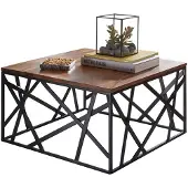 Wohnling Couchtisch BAKAL 60x35x60 cm Sheesham Massivholz / Metall Sofatisch Wohnzimmertisch Industrial Style Stubentisch Braun / Schwarz Designer
