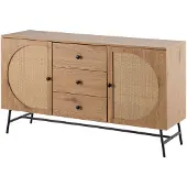 Wohnling Sideboard 140x80x40 cm Kommode Eiche-Nachbildung mit Rattan Geflecht Modern Hoher Kommodenschrank Standschrank mit 2 Türen und 3 Schubladen
