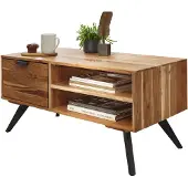 Wohnling Couchtisch 95x45x45 cm Akazie Wohnzimmertisch Massivholz Rechteckig Holztisch mit Stauraum Sofatisch mit Schublade Tisch Wohnzimmer Massiv