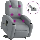 vidaXL Elektrischer Massagesessel mit Aufstehhilfe Hellgrau Stoff