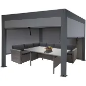 Mendler Pergola MCW-L46 mit Seitenwand, Lamellen-Pavillon Rollo, 10cm-Alu-Gestell, sturmfest 3x3m anthrazit