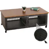 Mendler Couchtisch MCW-N28, Sofatisch, Rollen 2 Fächer, 3D-Struktur Industrial Retro Metall Holz 45x120x60cm schwarz, braun